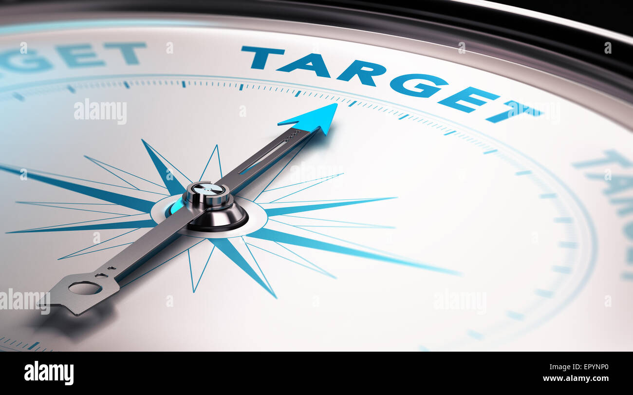 Kompass-Nadel zeigt das Wort Ziel, Konzept von Werbung oder Zielgruppe Stockfoto