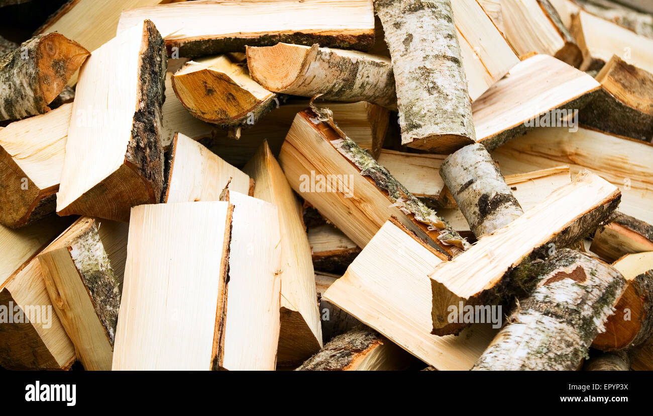 Textur, hergestellt aus Holz geschnittene Brennholz, Hintergrund Stockfoto