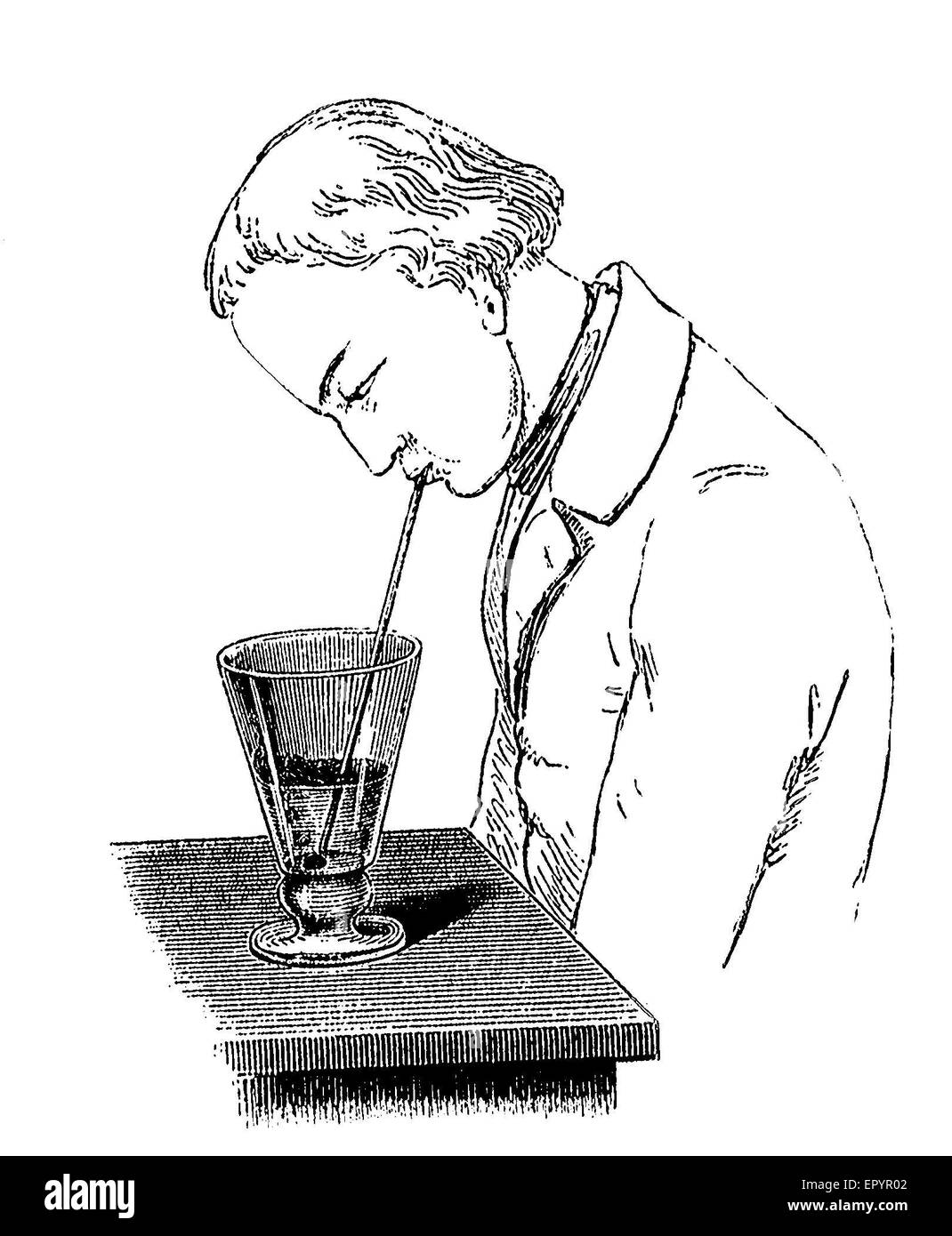 Vintage Chemie experiment, Verbrennung von Phosphor in Wasser, gefördert durch den Kontakt mit Luft getaucht. Stockfoto