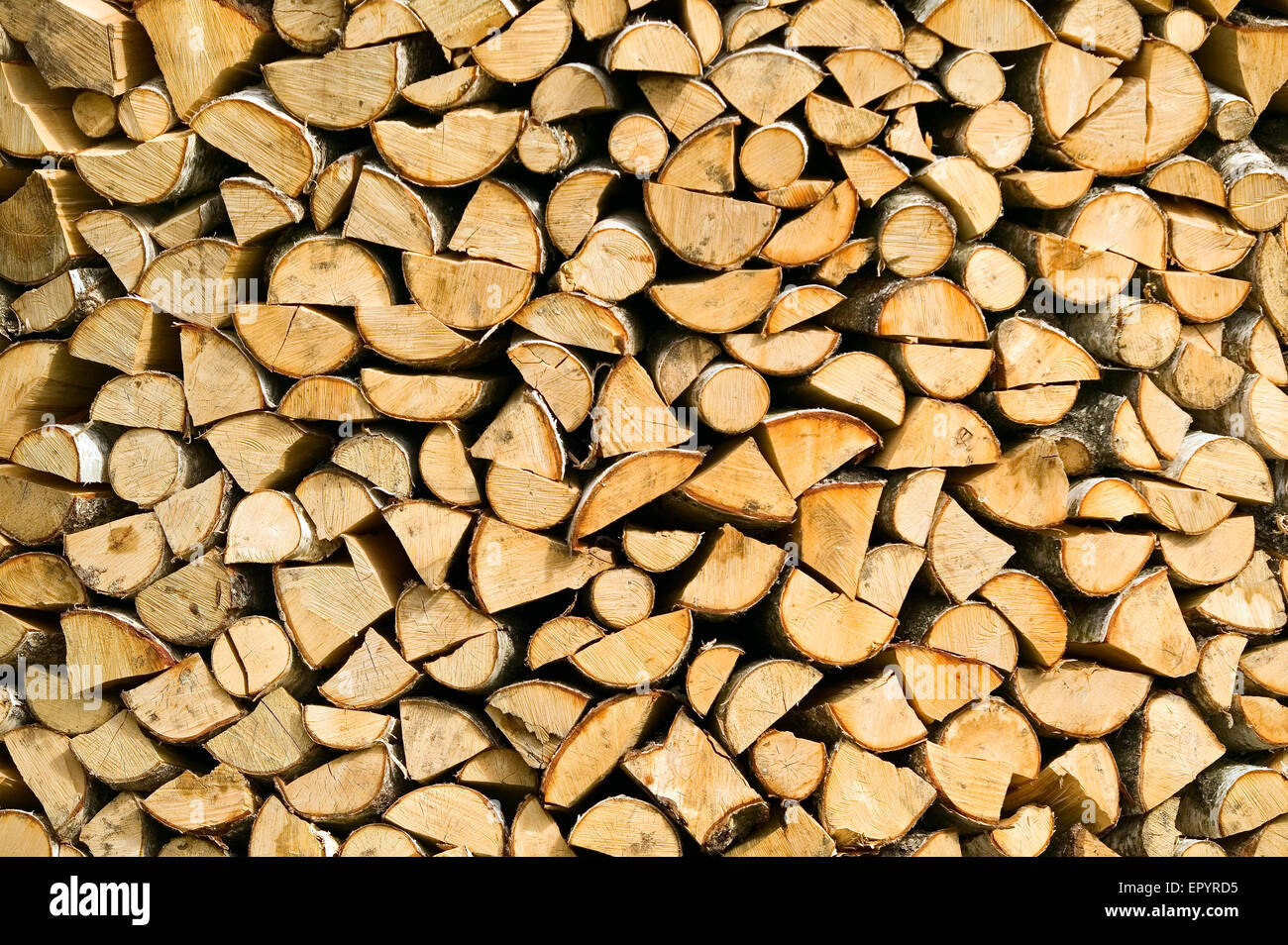 Textur, hergestellt aus Holz geschnittene Brennholz, Hintergrund Stockfoto