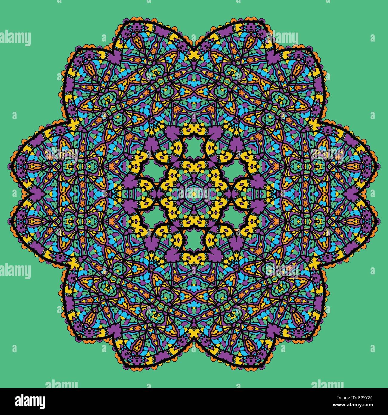 Ungewöhnliche Mandala Kunst - Chakra Symbol Ocer grünen Hintergrund Stock Vektor