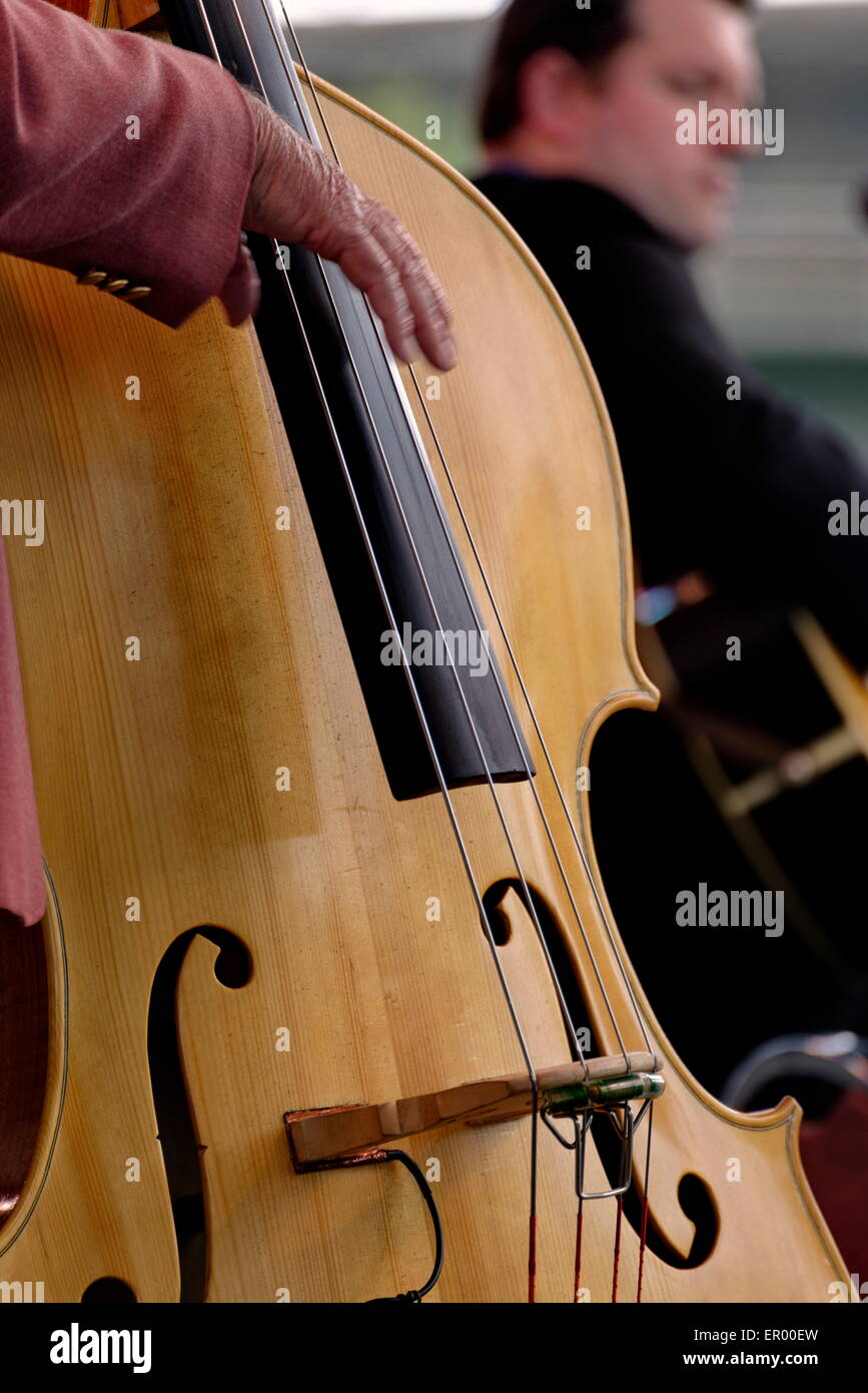 Blondes Holz Akustikbass Stockfoto