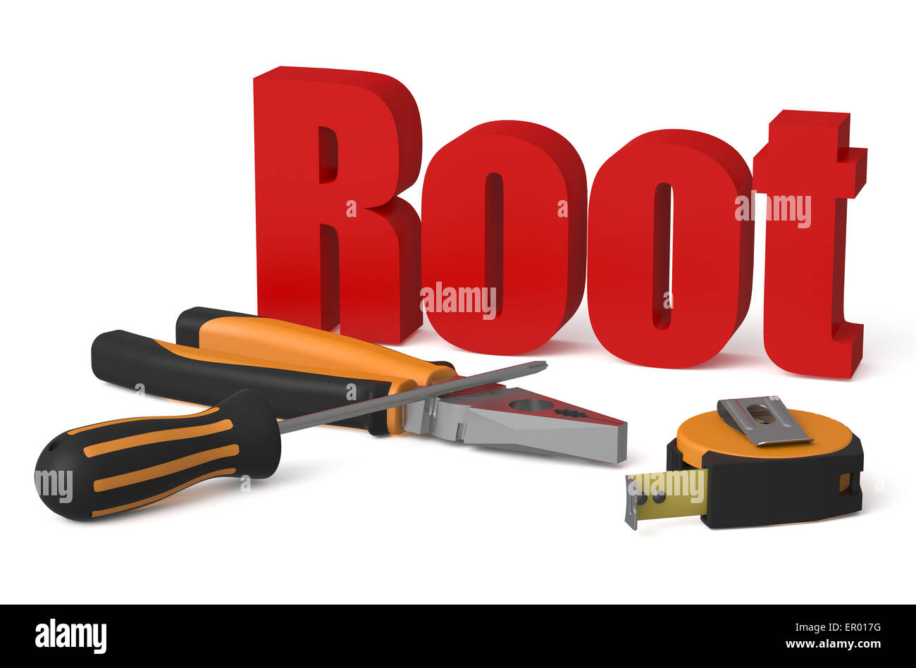 Root-Service- und Reparatur-Konzept isoliert auf weißem Hintergrund Stockfoto