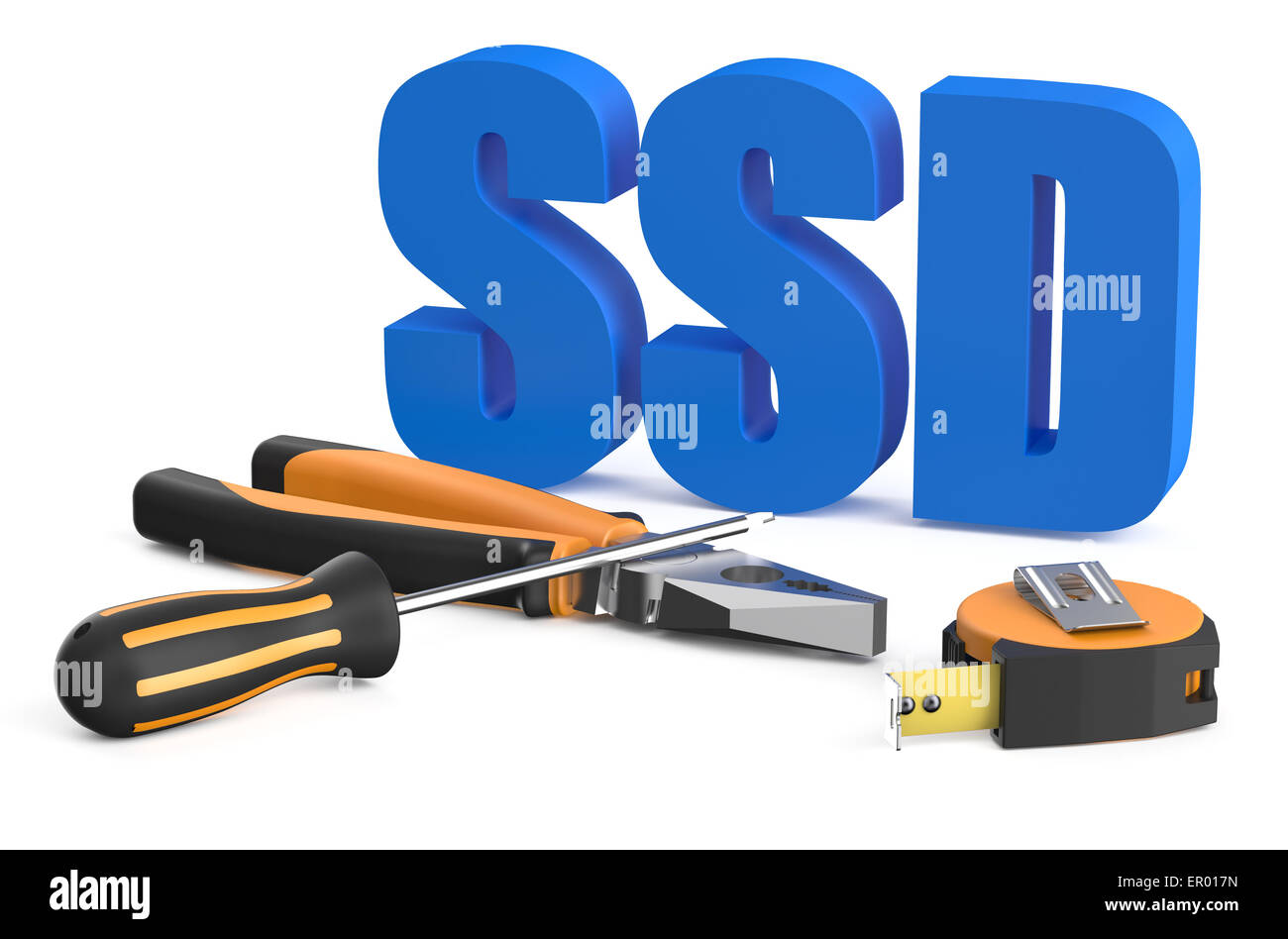SSD-Service- und Reparatur-Konzept isoliert auf weißem Hintergrund Stockfoto