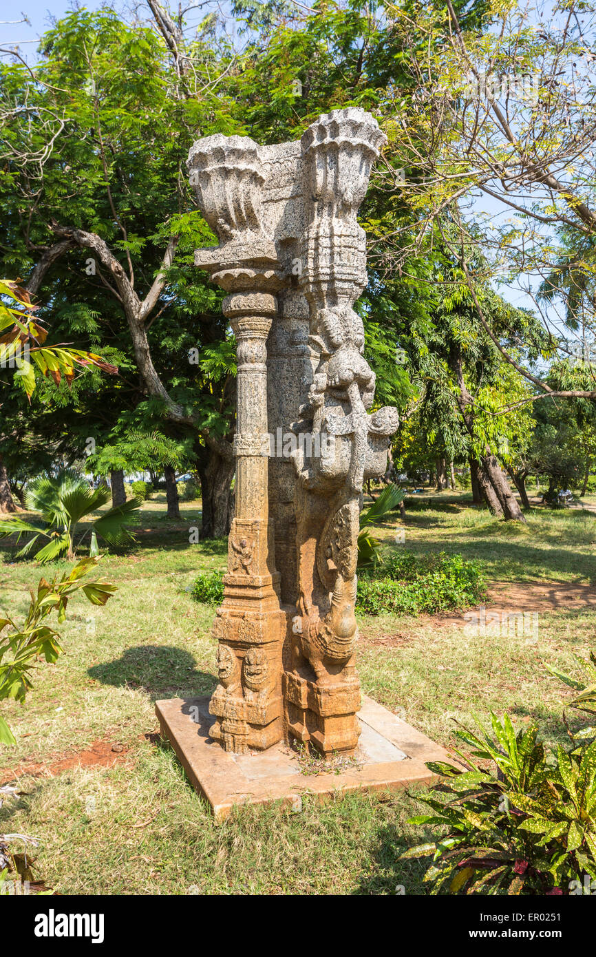 Steinskulptur Regierung Park (Bharati Park), Pondicherry, oder Puducherry, Tamil Nadu, Südindien Stockfoto