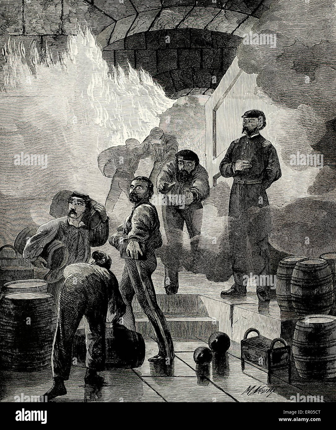 Entfernen Pulver aus der Zeitschrift Fort Sumter während der Bombardierung, April 1861, USA Bürgerkrieg Stockfoto