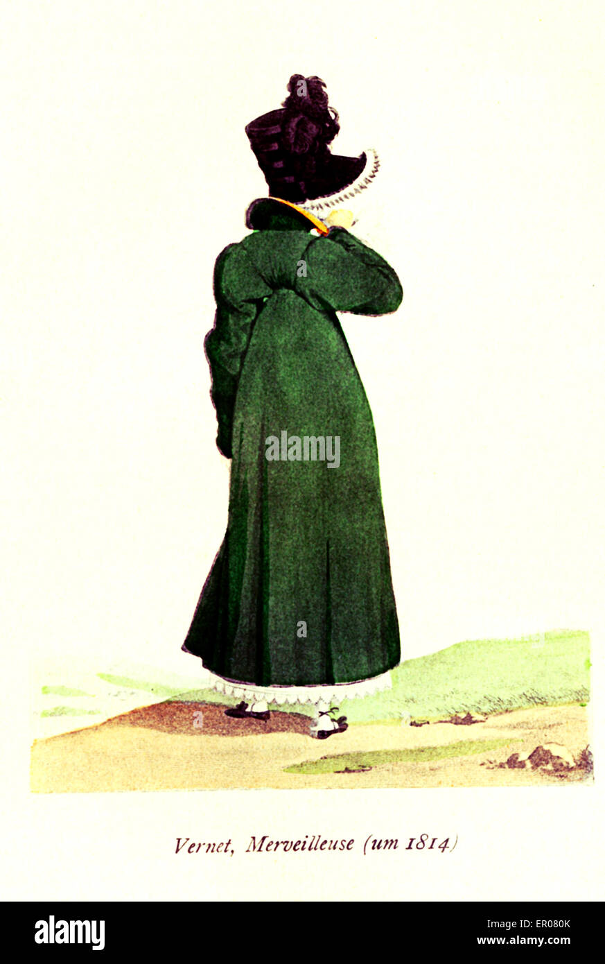 Vintage Damen Mode 1814, grüne Cutaway Stockfoto