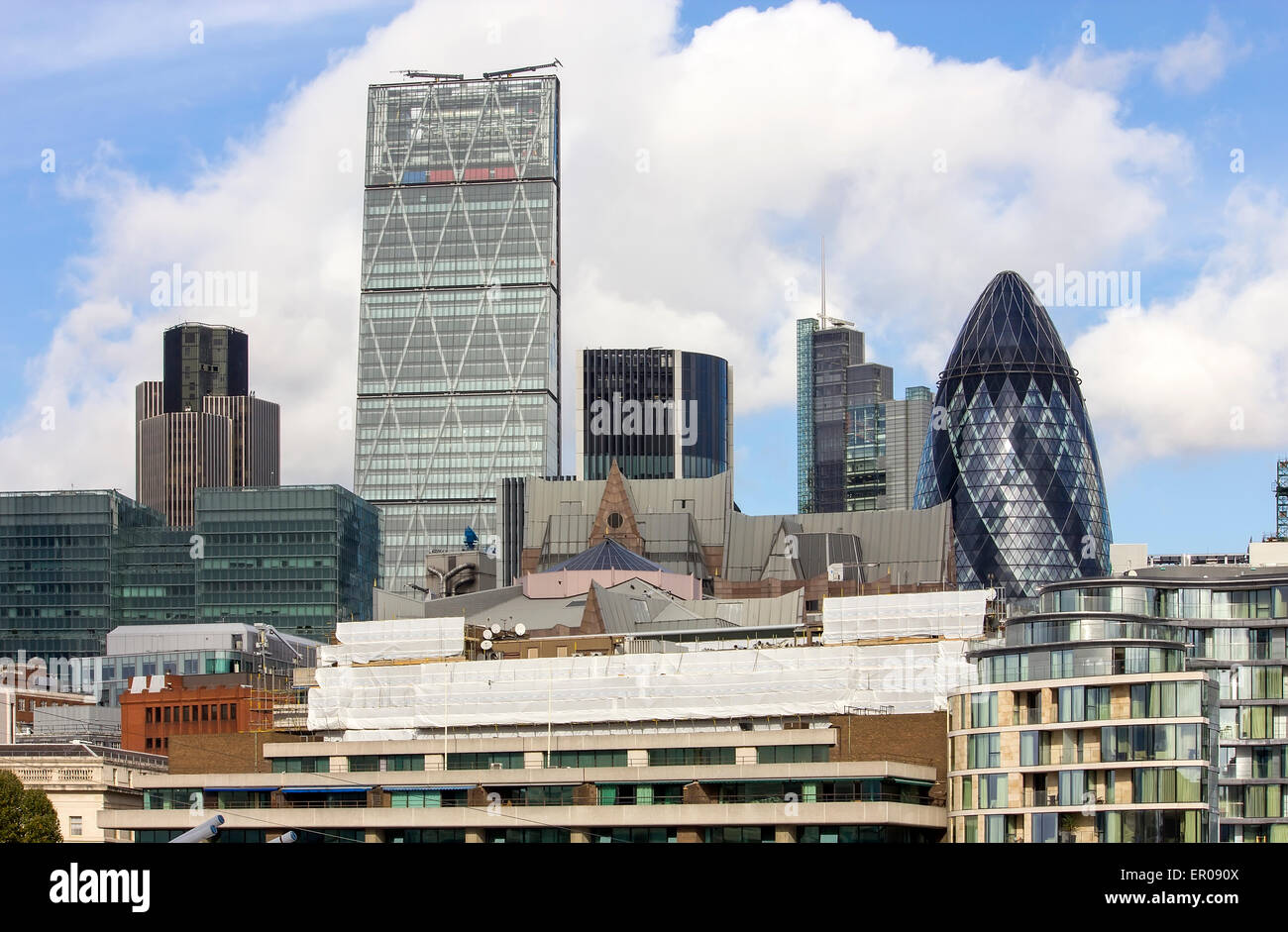 Wolkenkratzer der Stadt, London: "Gherkin", "Cheesegrater" Stockfoto