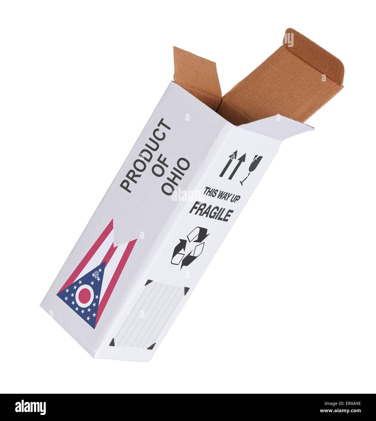 Konzept der export, öffnete Papier Box - Produkt von Ohio Stockfoto