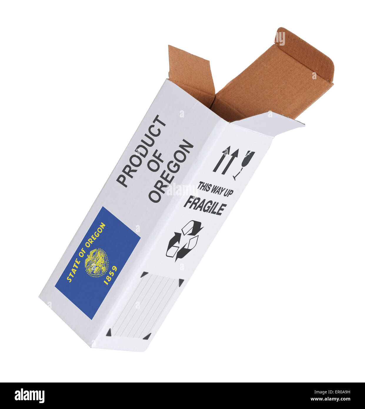 Konzept der export, öffnete Papier Box - Produkt von Oregon Stockfoto