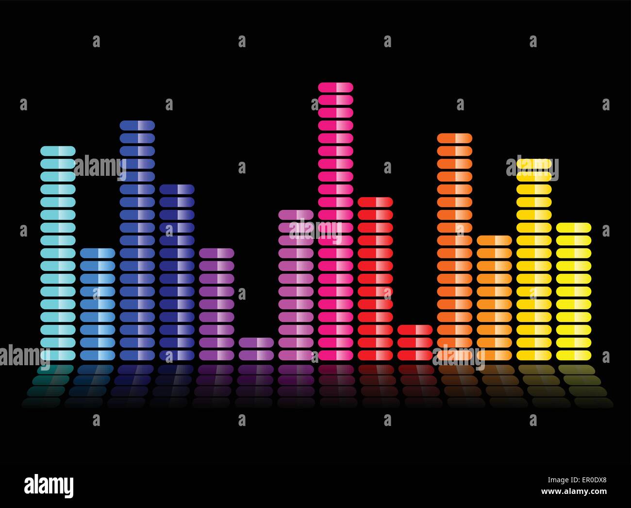 Illustration der bunte Musik Equalizer auf schwarzem Hintergrund Stock Vektor