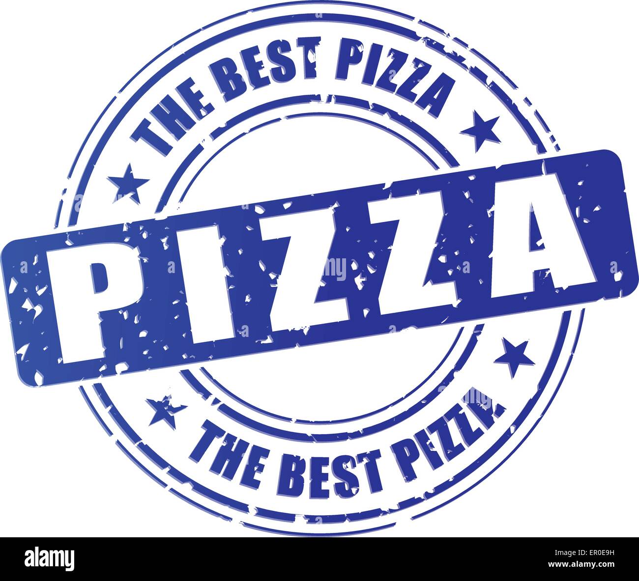 Illustration des blauen Pizza Stempel auf weißem Hintergrund Stock Vektor