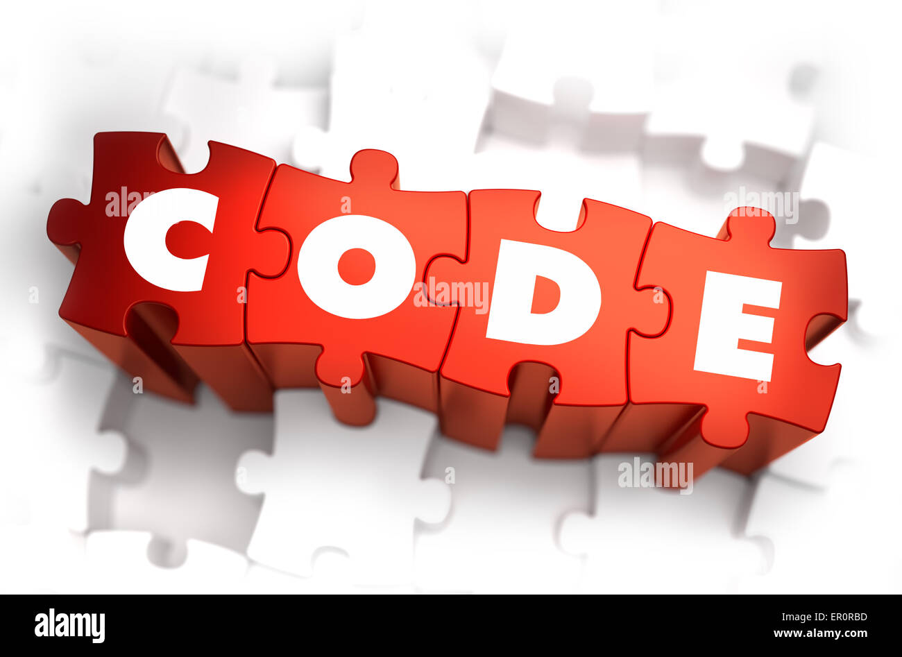 Code - Rätsel weiß Wort auf rot. Stockfoto