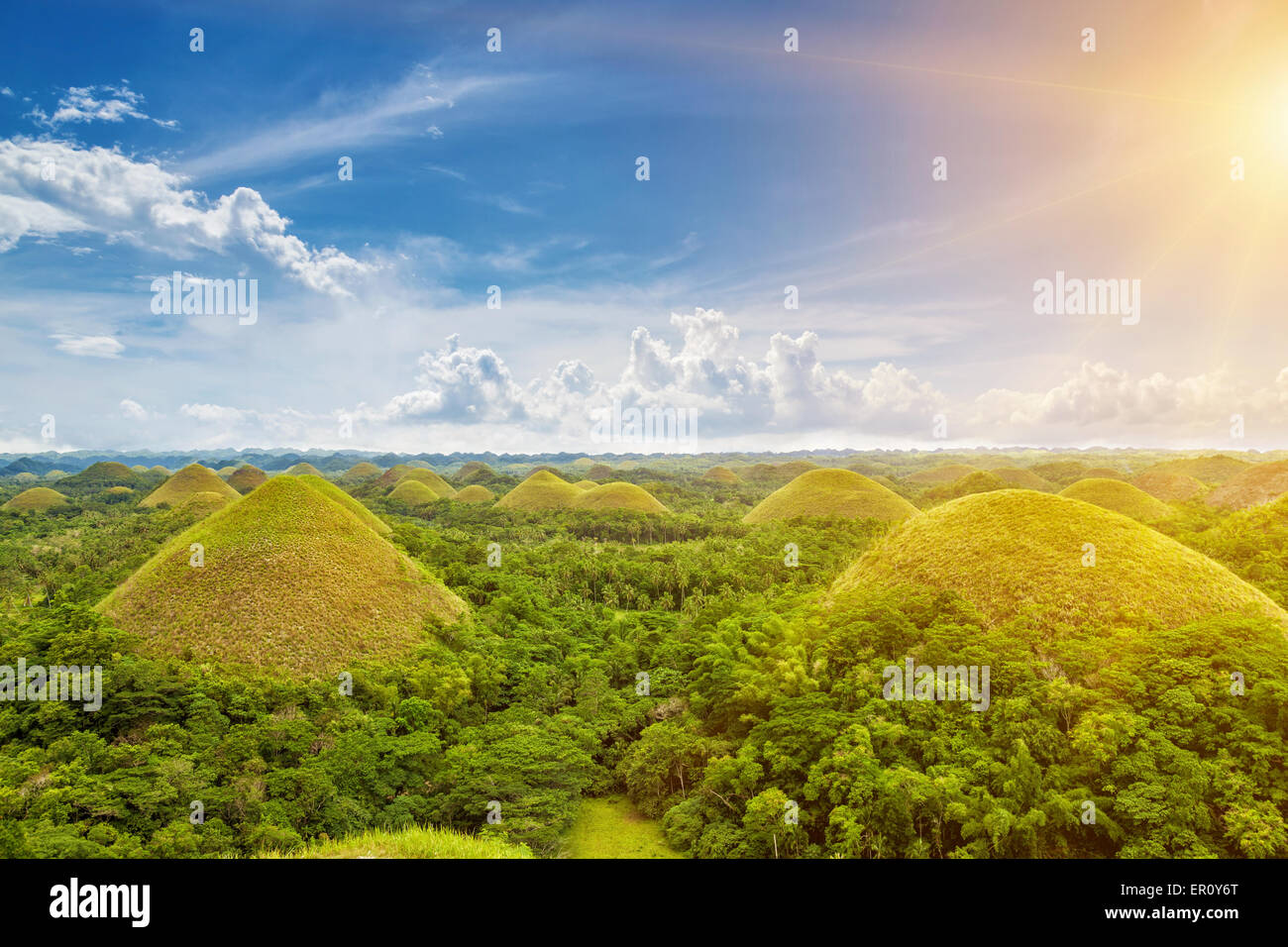 Schöne Landschaft der Chocolate Hills auf Bohol, Philippinen Stockfoto