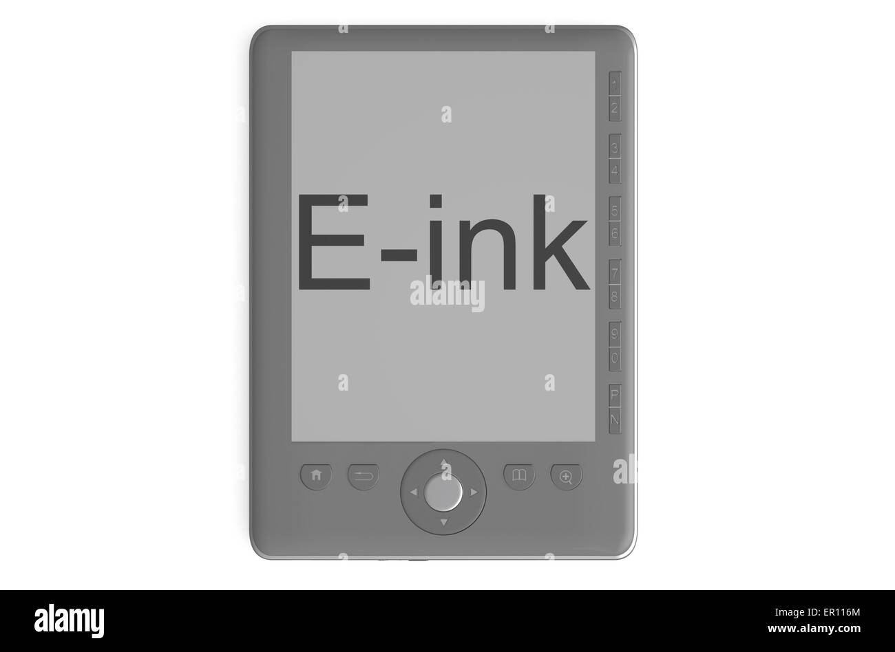 graue E-Reader mit leeren Bildschirm isoliert auf weißem Hintergrund Stockfoto