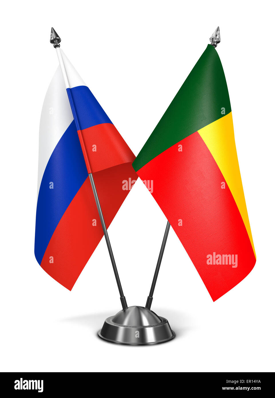 Russland und Benin - Miniatur-Flags. Stockfoto
