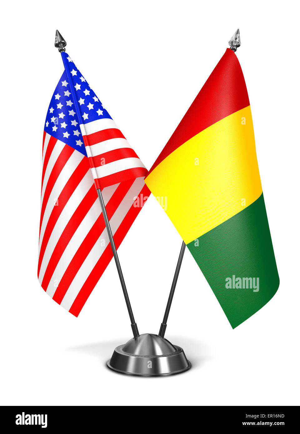 USA und Guinea - Miniatur-Flags. Stockfoto