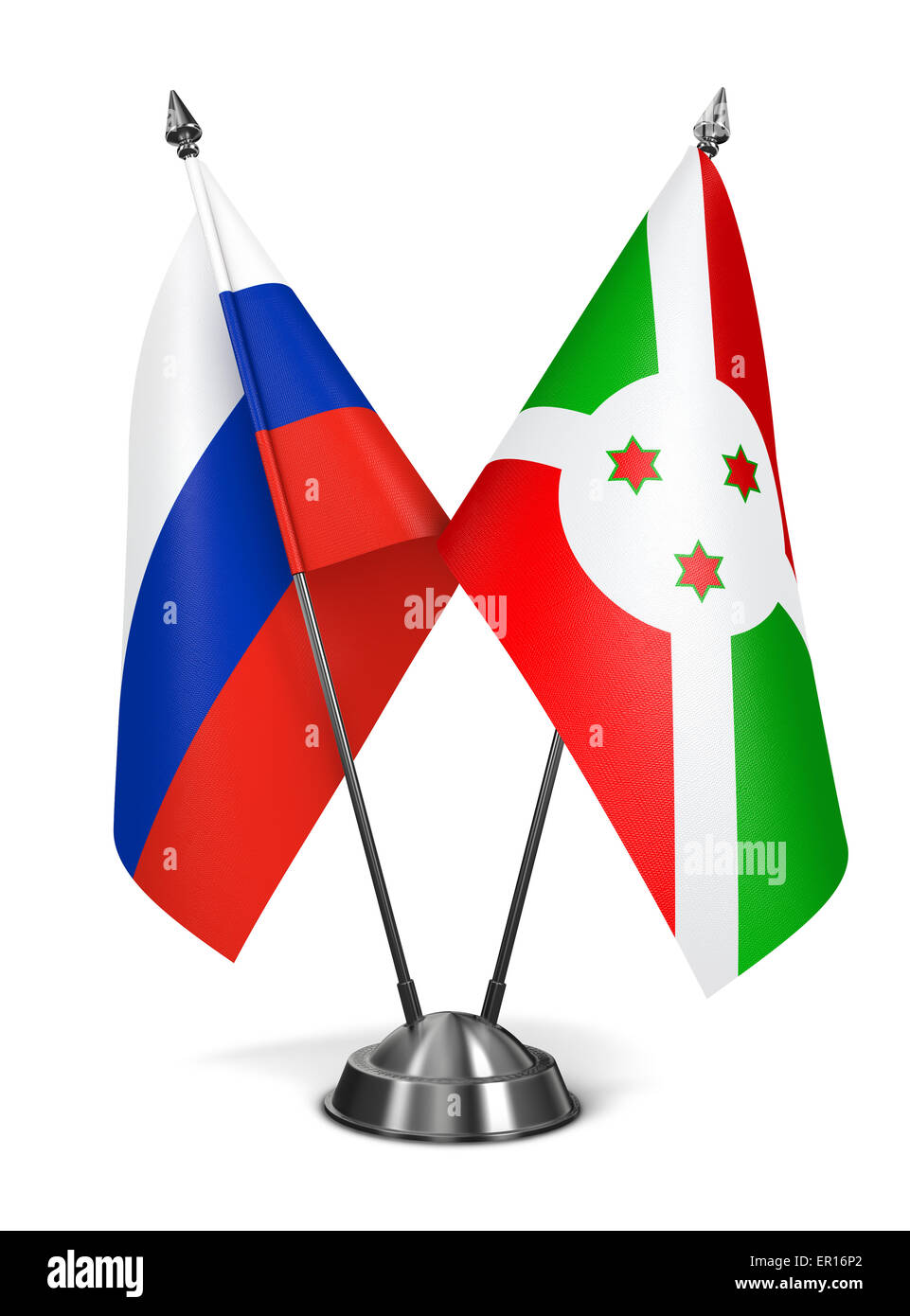 Russland und Burundi - Miniatur-Flags. Stockfoto