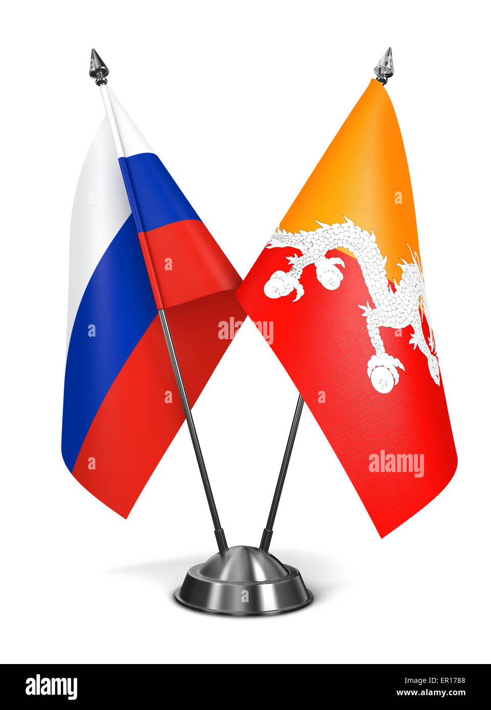 Russland und Bhutan - Miniatur-Flags. Stockfoto
