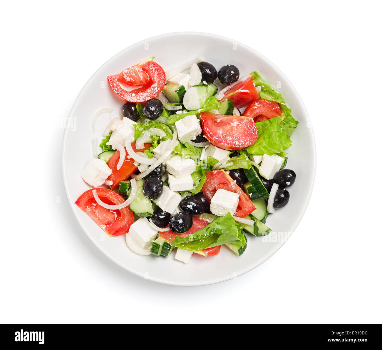 Platte mit dem Salat auf einem weißen Tisch, isolieren Stockfoto