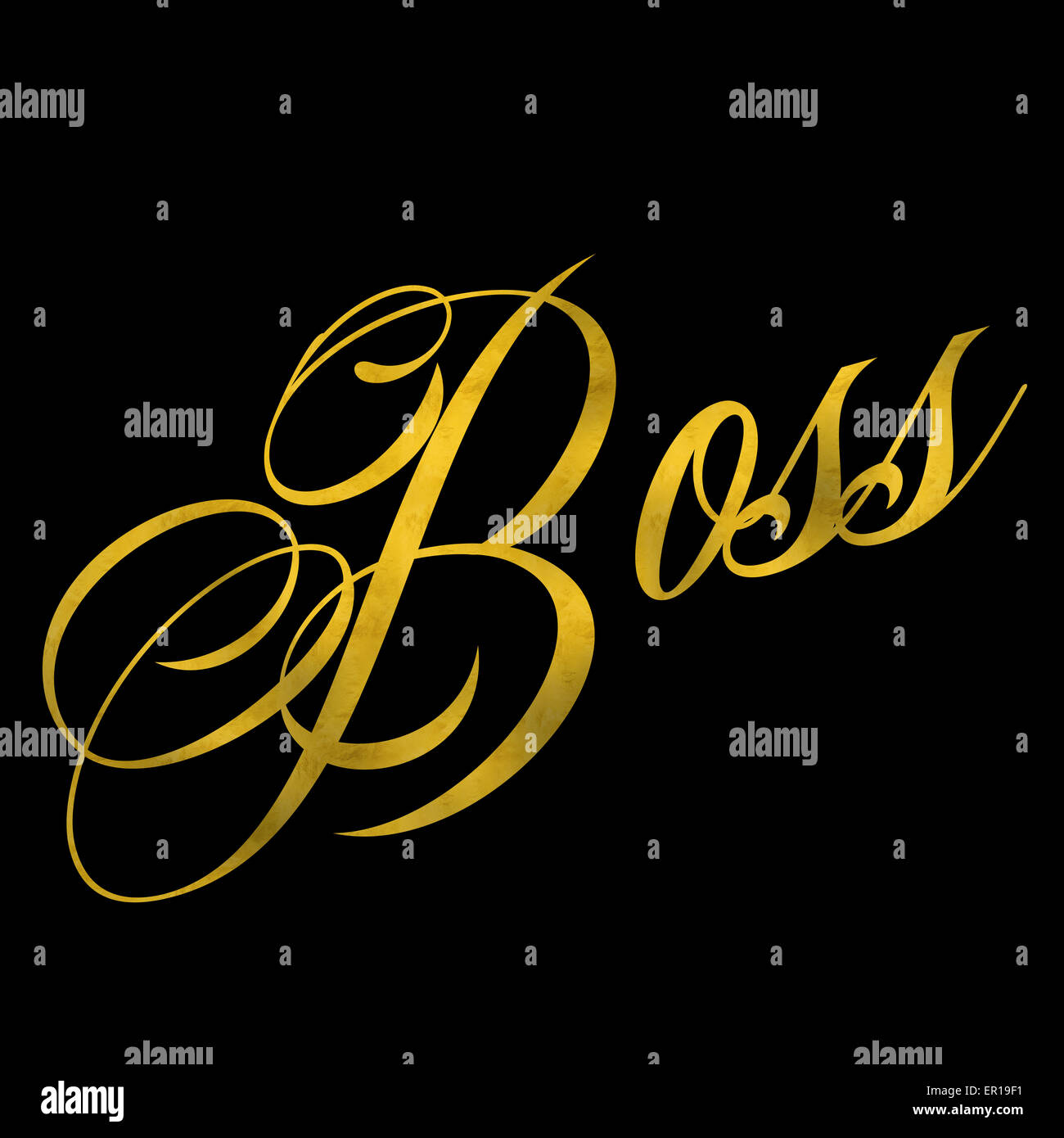 Boss Gold Faux Folie Metallic Glitter Zitat isoliert auf schwarz Stockfoto