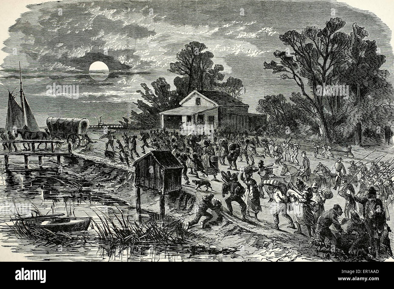 Ansturm von Sklaven nach Fort Monroe, Virginia.  Freiheit der Festung Schmuggelware des Krieges inszeniert früh USA Bürgerkrieg Stockfoto