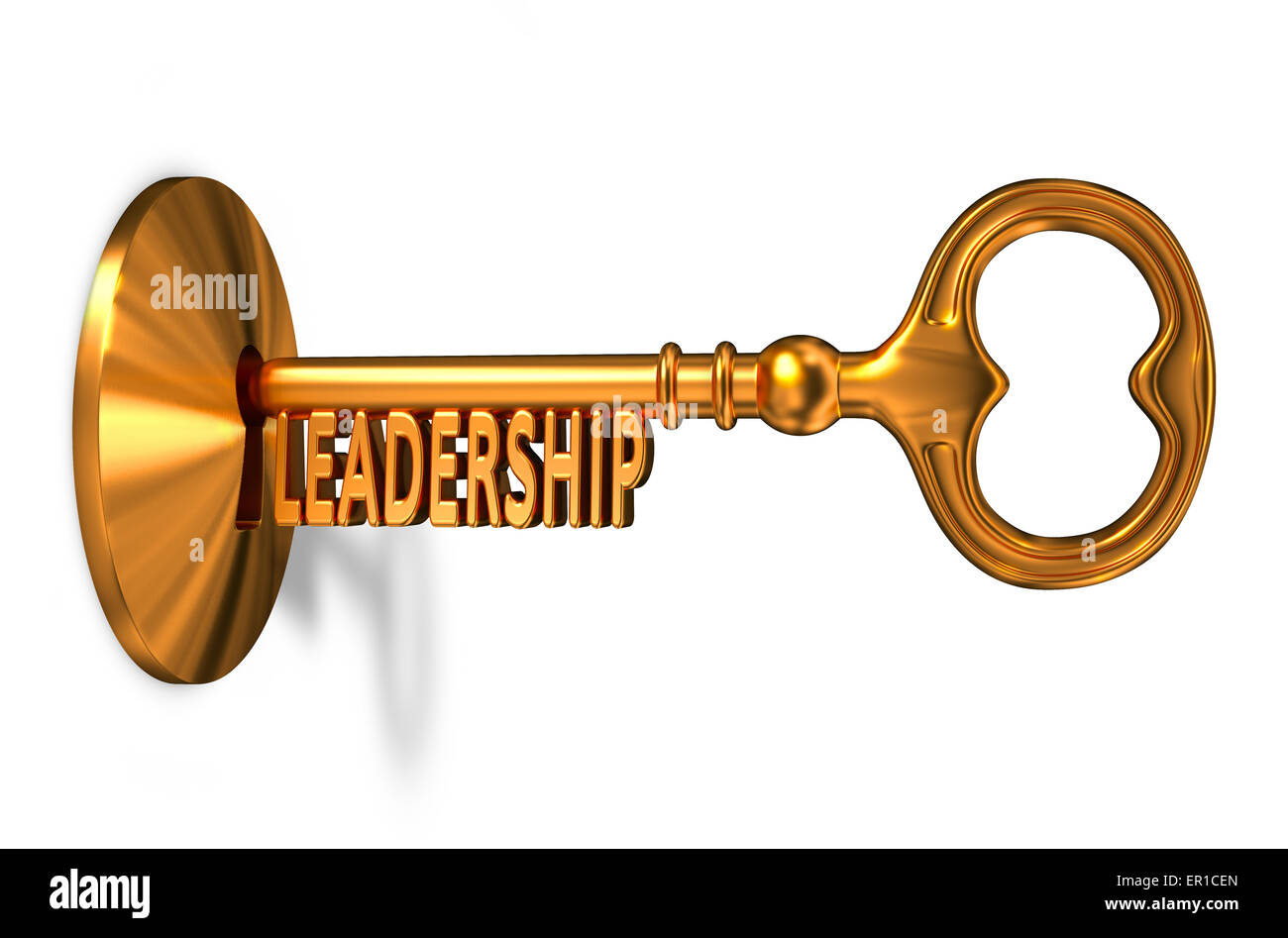 Führung - goldener Schlüssel wird in das Schlüsselloch eingefügt. Stockfoto