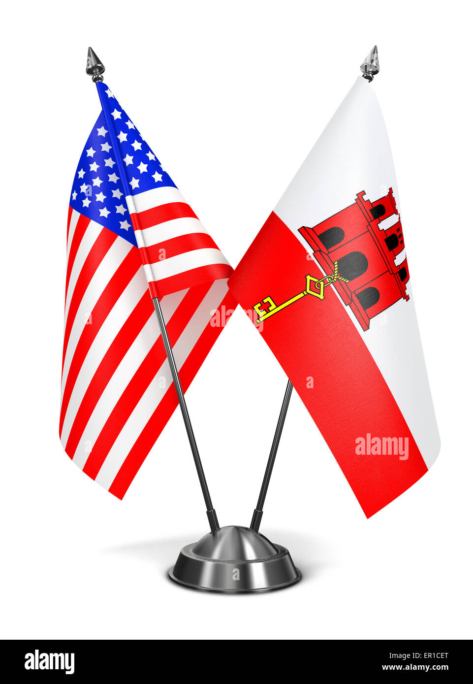 USA und Gibraltar - Miniatur-Flags. Stockfoto