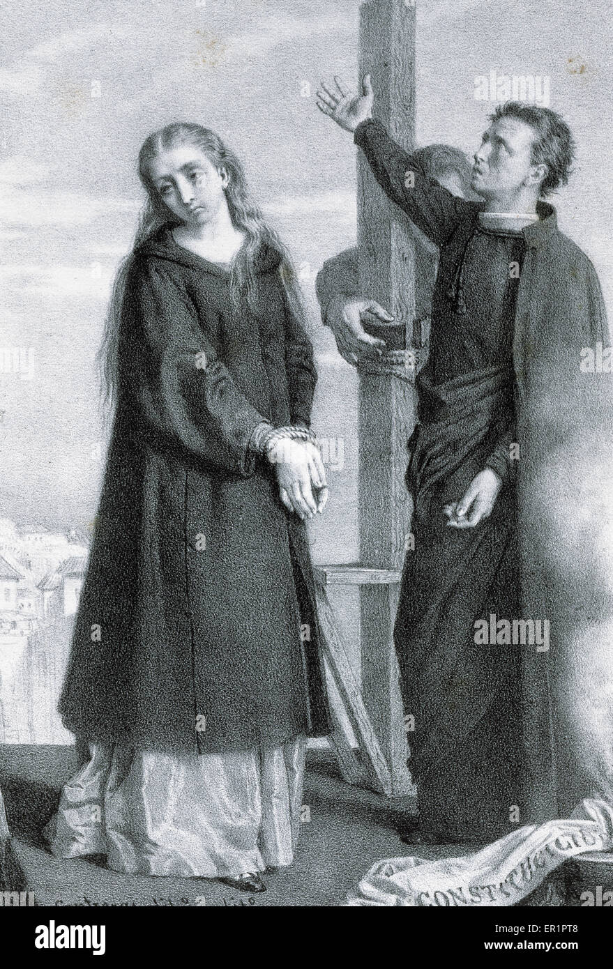 Mariana Pineda (1804-1831). Spanische Heldin der liberalen Sache im 19. Jahrhundert. Mariana Pineda auf der Garrotte. Lithographie nach Contreras. Stockfoto