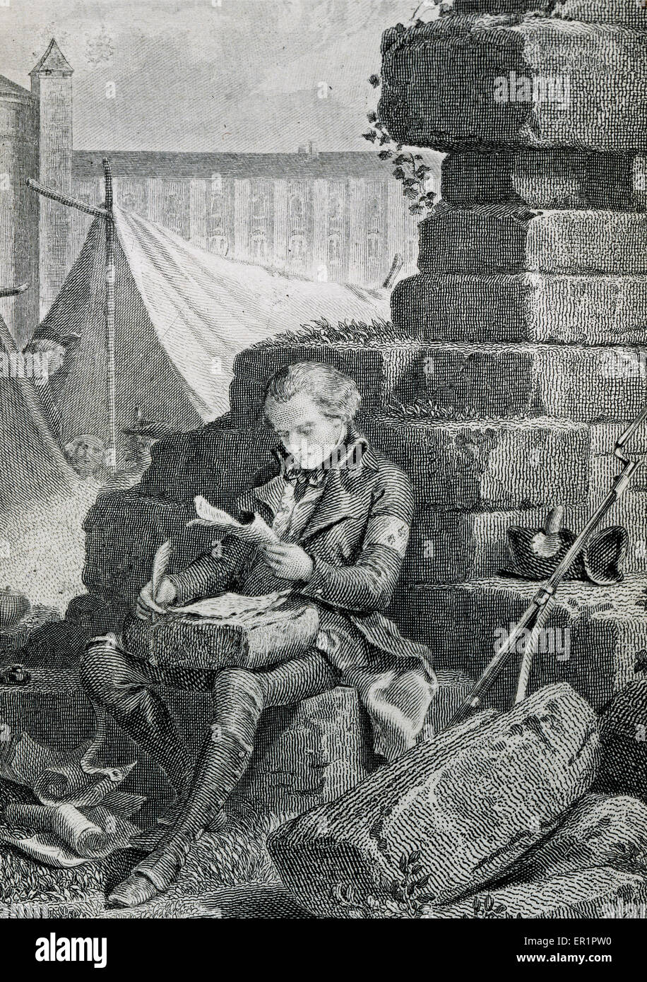 François-René de Chateaubriand (1768-1848). Französischer Schriftsteller und Politiker. Chateaubriand, seine Memoiren zu schreiben von Beyond the Grave, 1848-1850, während seiner Reise nach Thionville. Gravur. Stockfoto François-René de Chateaubriand (1768-1848). Französischer Schriftsteller und Politiker. Chateaubriand, seine Memoiren zu schreiben von Beyond the Grave, 1848-1850, während seiner Reise nach Thionville. Gravur. Stockfoto