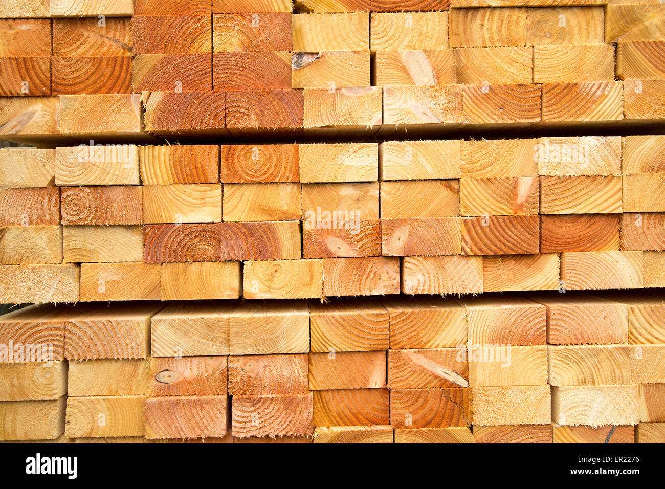 Muster gebildet durch die Enden der hölzernen Holz Längen, Wiltshire, England, UK Stockfoto