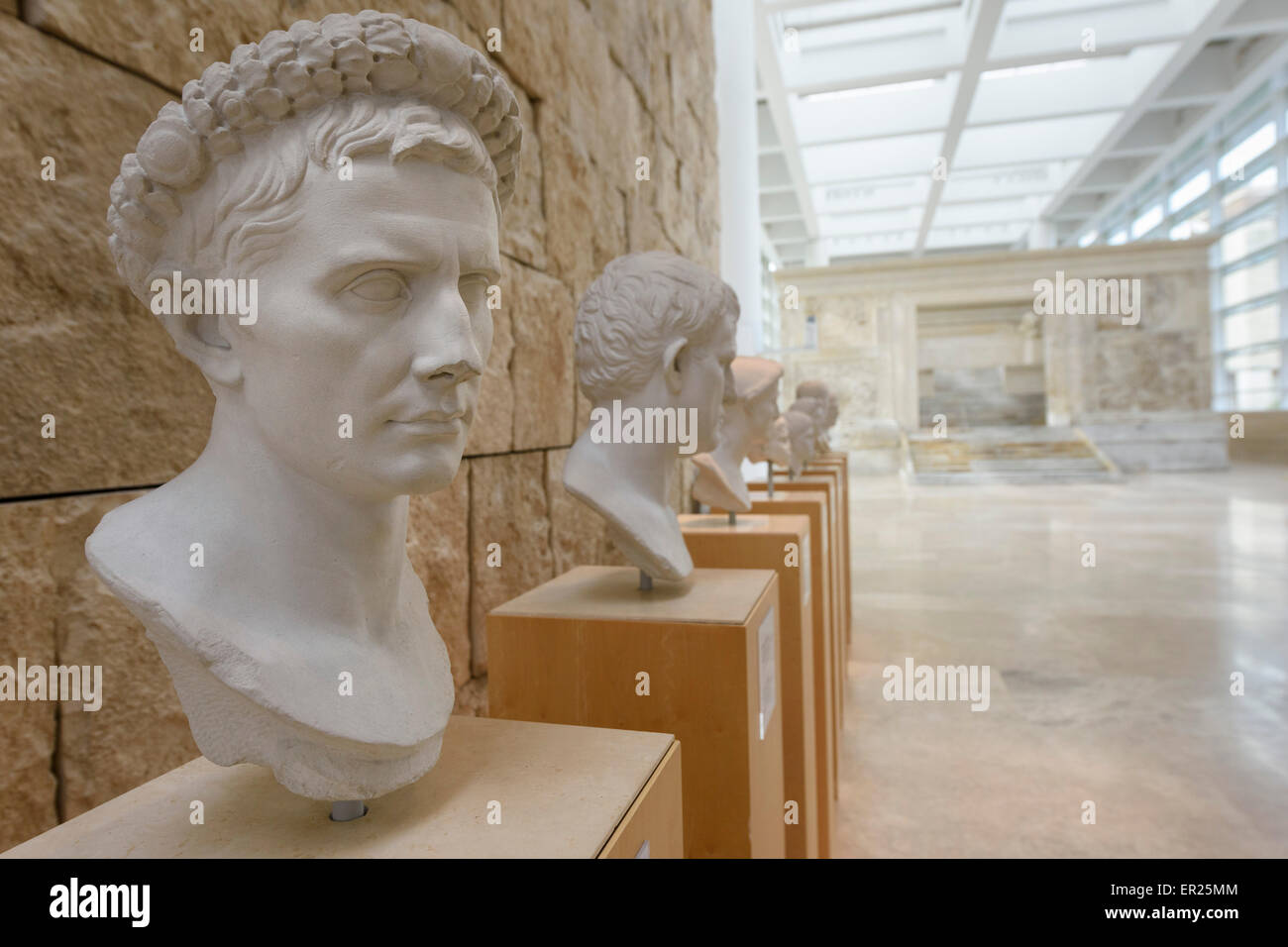 Rom. Italien. Porträt von Kaiser Augustus, Ara Pacis Augustae, Ara Pacis Museum. Stockfoto