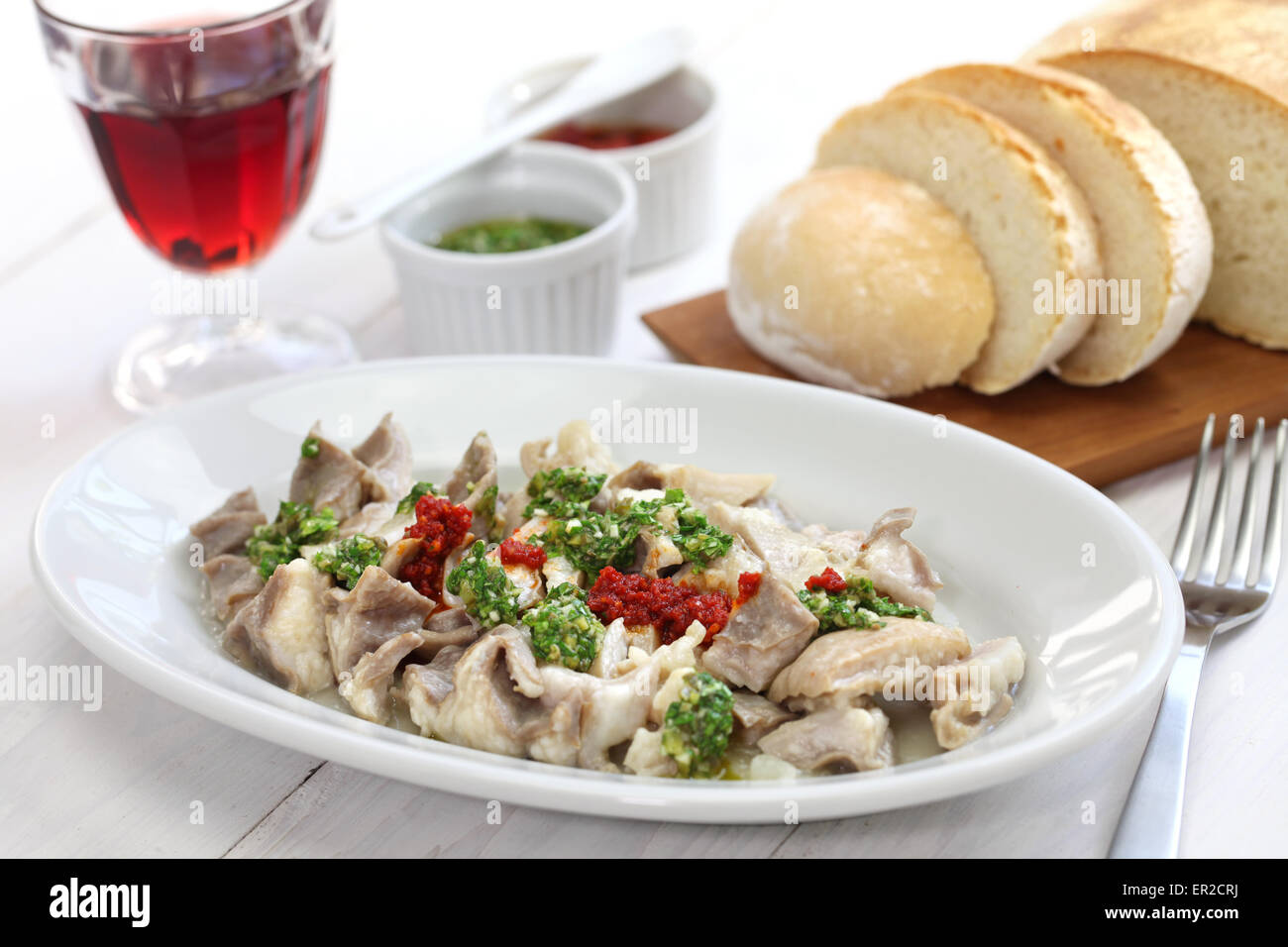 Lampredotto, gedünstet den vierten Magen der Kuh, italienische Küche Stockfoto