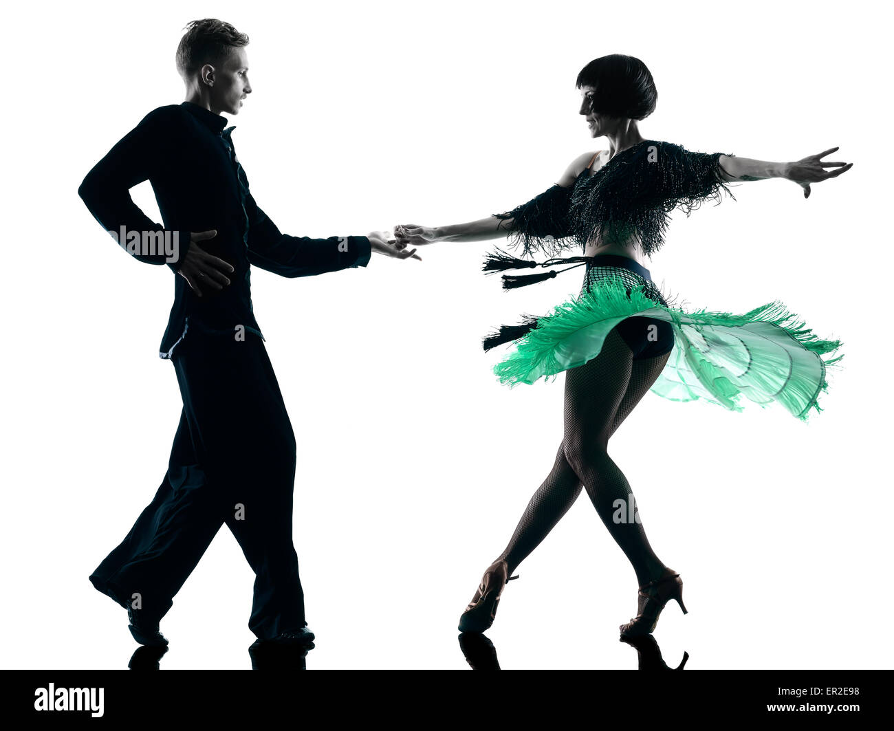 eine kaukasische elegante paar Tänzer tanzen im Studio Silhouette isoliert auf weißem Hintergrund Stockfoto