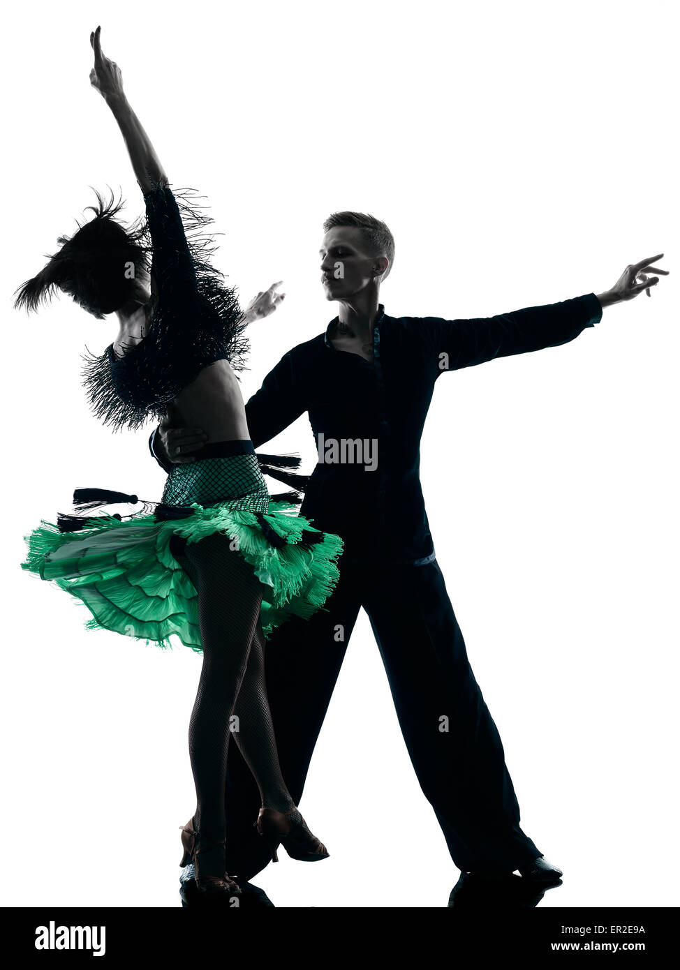 eine kaukasische elegante paar Tänzer tanzen im Studio Silhouette isoliert auf weißem Hintergrund Stockfoto