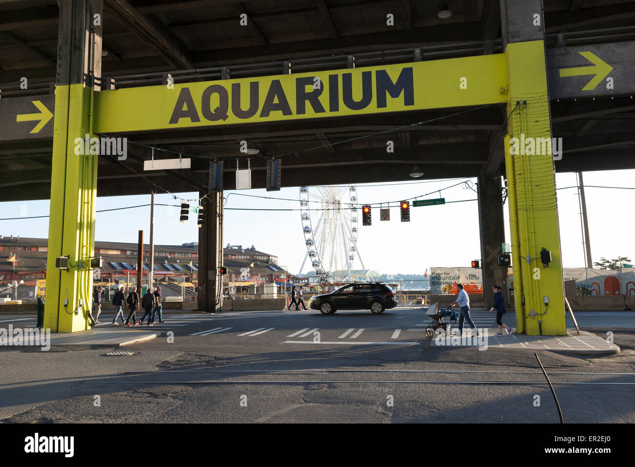 Melden Sie sich für das Seattle Aquarium auf dem Weg von Alaska-Viadukt Stockfoto