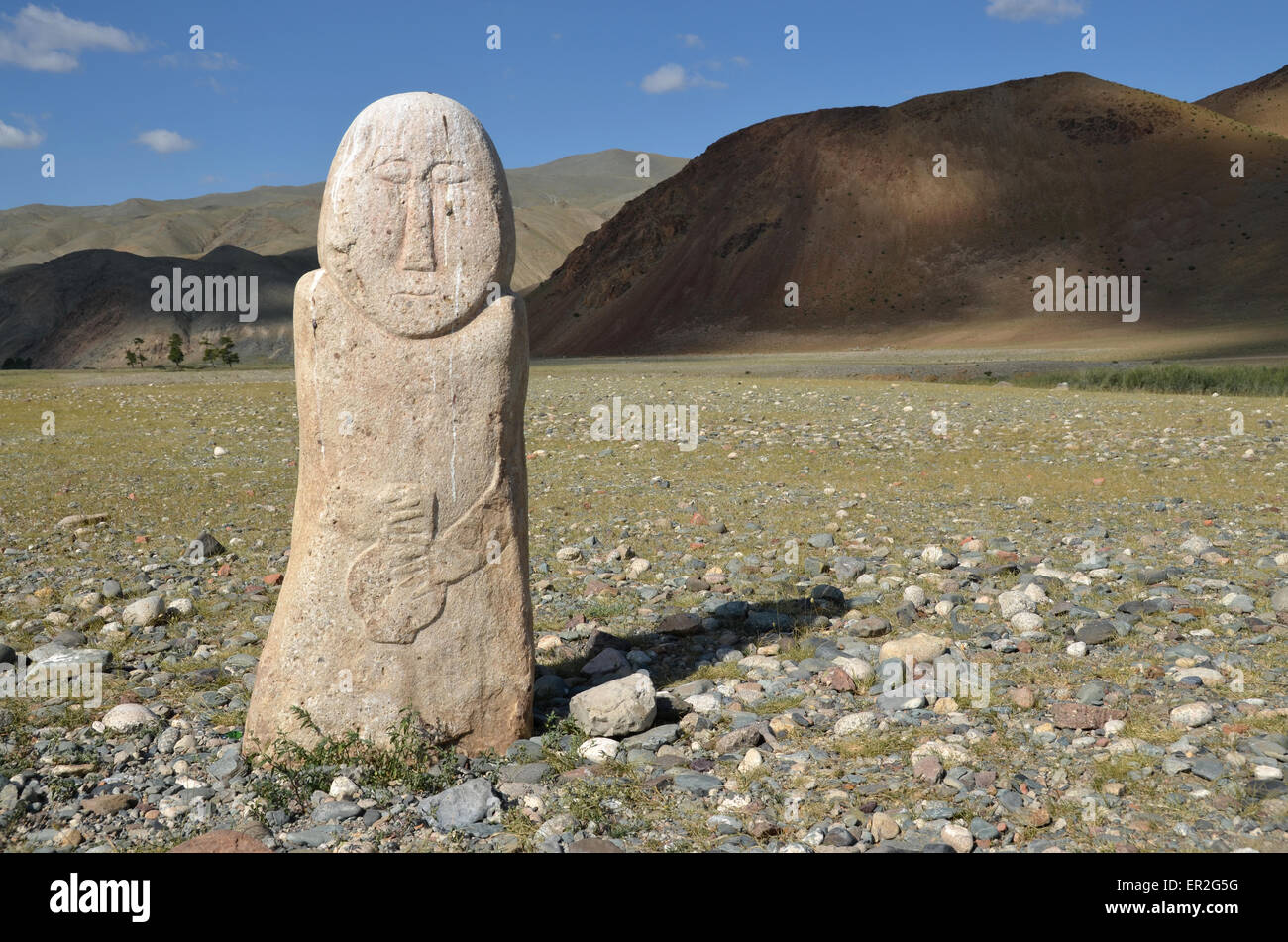 In der westlichen Mongolei, westlich von Ölgii City, Provinz Bayan Ölgii Balbal. Balbals sind antiken Menhire. Stockfoto