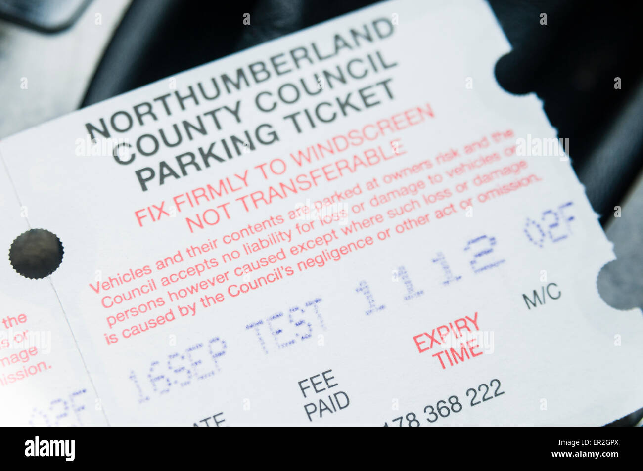 Parkticket für Northumberland County Council Stockfoto