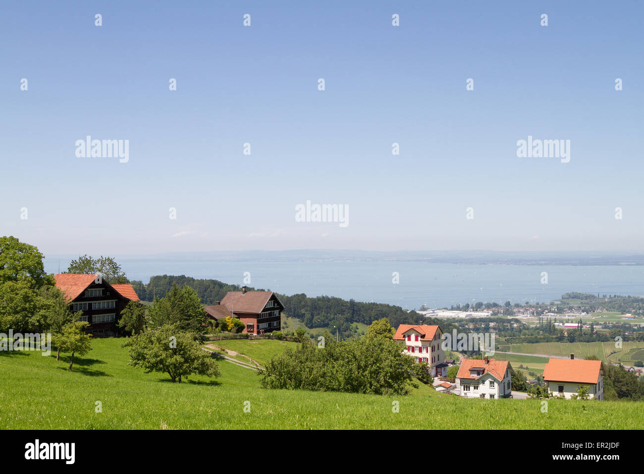 Ein Blick auf den Bodensee aus der Schweiz. Stockfoto