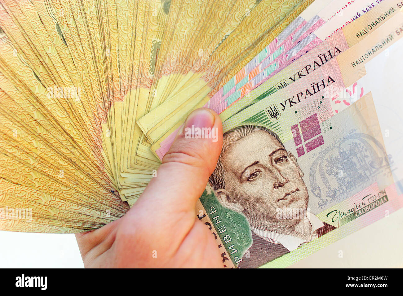Ukrainische Geld der Wert 100 in der hand Stockfoto