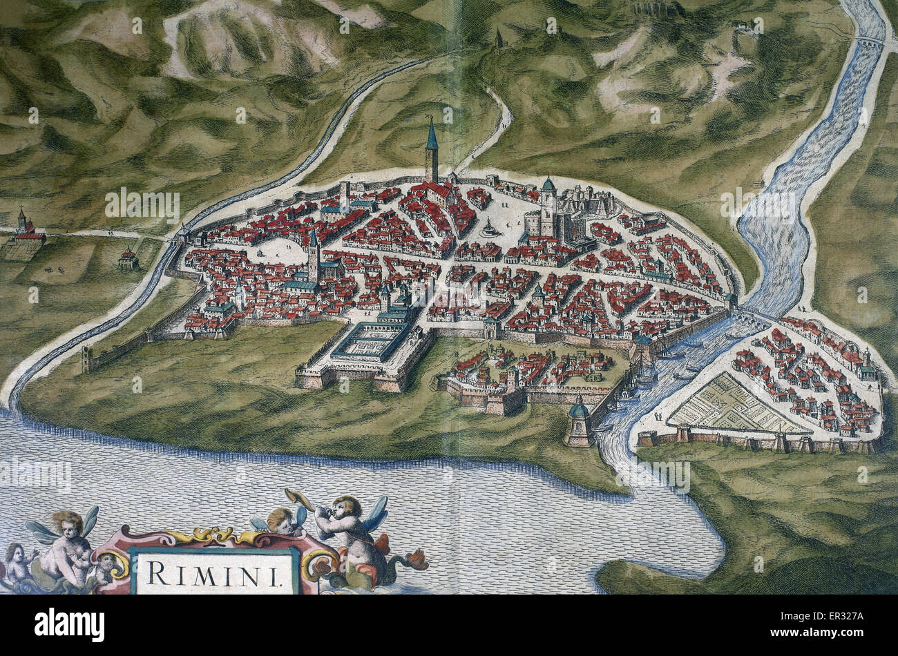 Italien. Rimini Stadt. Theatrum Orbis Terrarum von Abraham Ortelis, 1570. Bibliothek Estense. Modena. Italien. Stockfoto