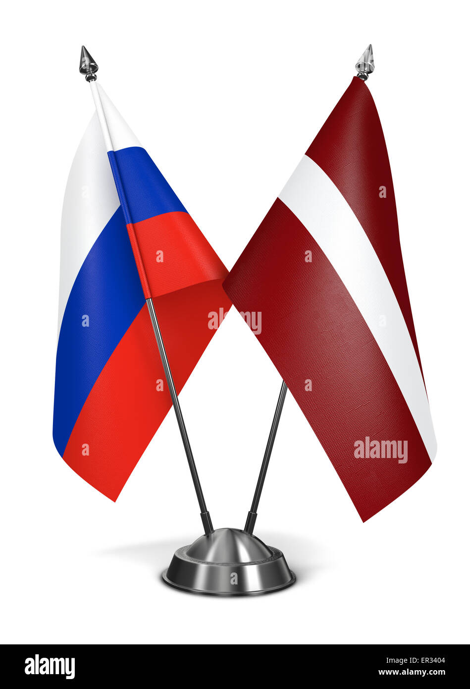 Russland und Lettland - Miniatur-Flags. Stockfoto