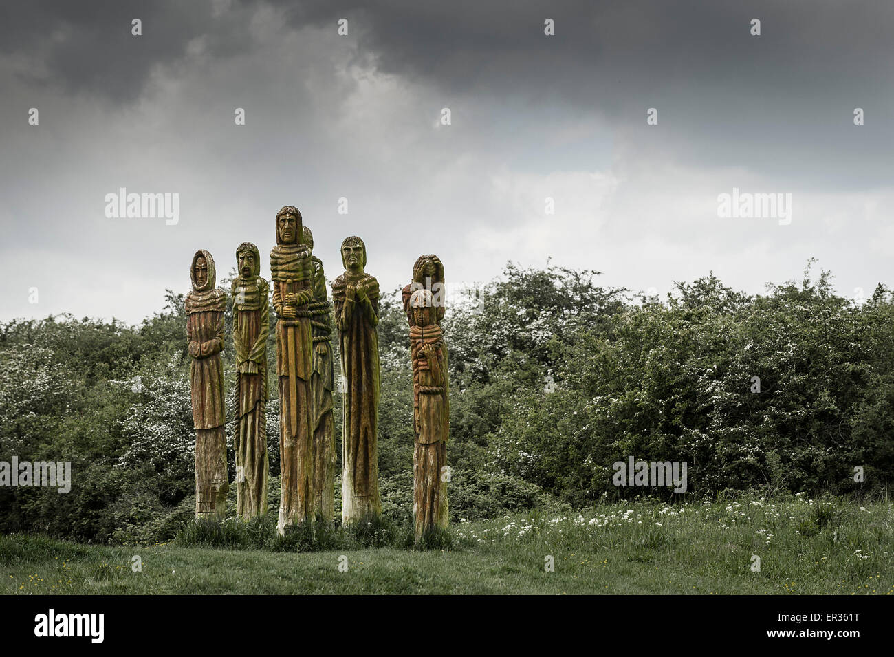 Die Skulptur "Nach the Revolt" von Robert Koening eingebettet in Wat Tyler Park in Basildon, Essex. Stockfoto