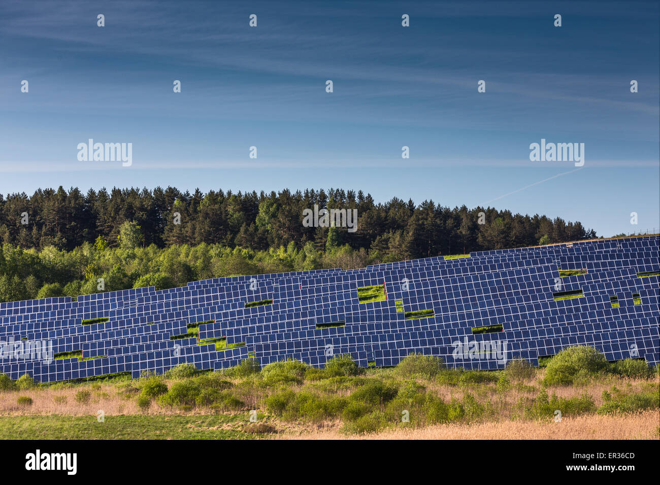 Landschaft von Solarbatterien Stockfoto