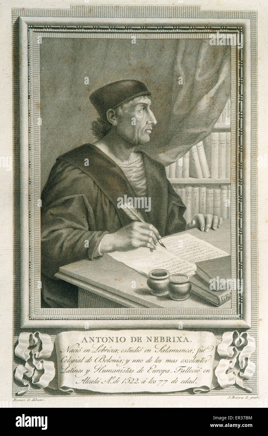 Antonio de Nebrija (1441-1522). Spanische Wissenschaftler, Historiker, Pädagoge und Dichter. Gravur. Stockfoto