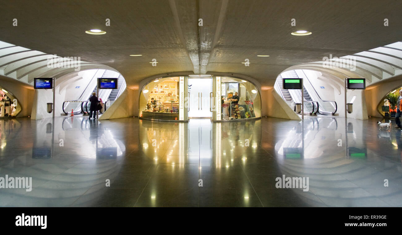 Europa, Belgien, Liege, Passage mit Geschäften und Bars am Bahnhof Liège-Guillemins, Architekt Santiago Calatrava Europ Stockfoto