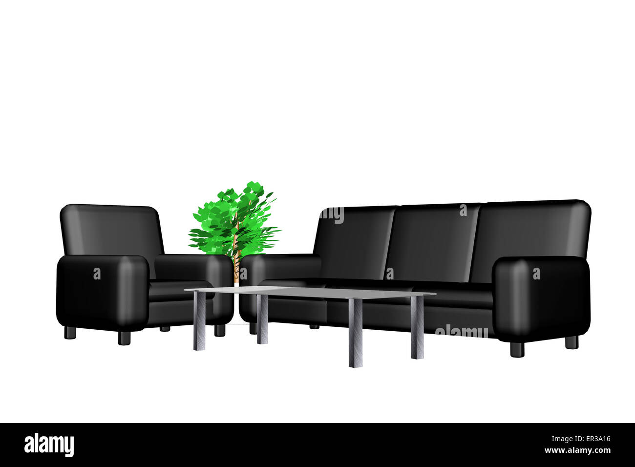 Schwarzen Sofa auf einem isolierten Hintergrund Stockfoto