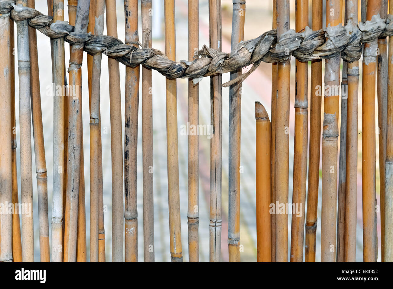 Bambuszaun und einem starken Seil aus vollkommen natürlichen Materialien hergestellt Stockfoto