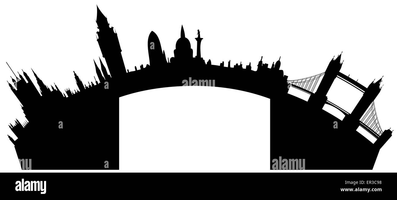 Vektor-Skyline von London - Big Ben, London Eye, Tower Bridge, Westminster Stock Vektor