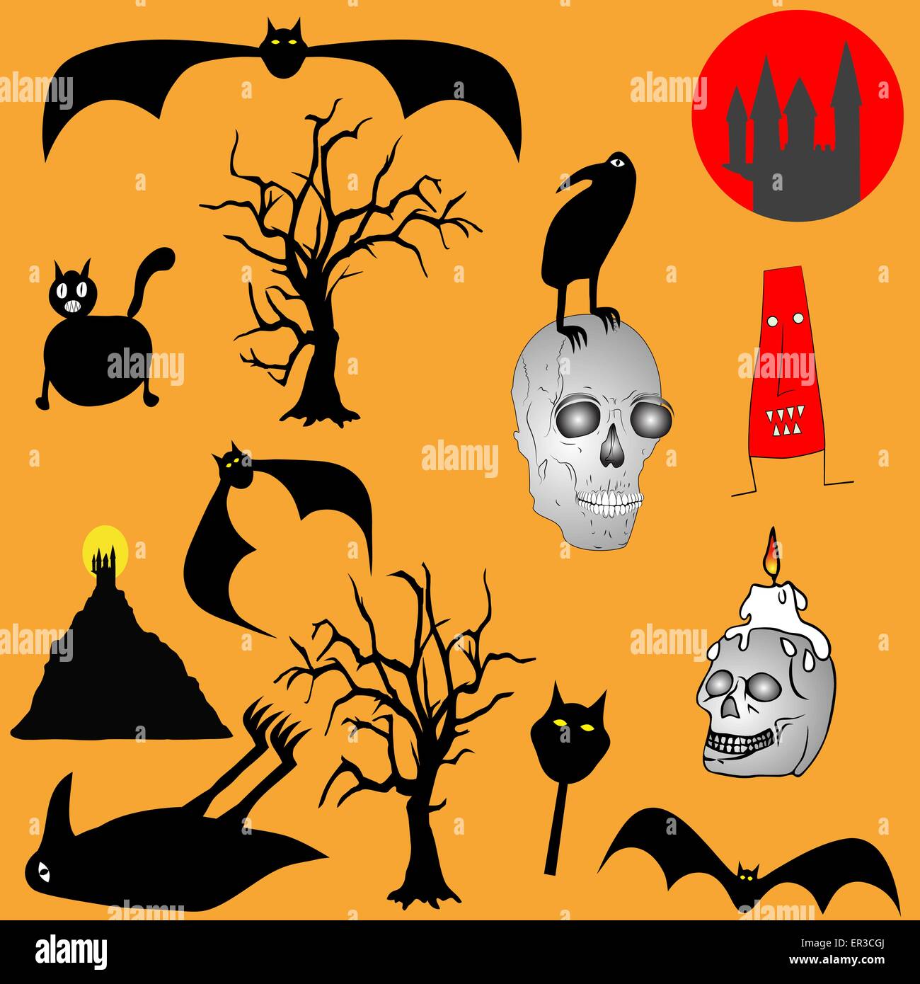 Halloween-Hintergrund - verschiedene grafische Elemente Stock Vektor